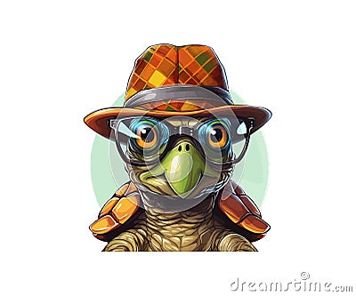 Turtle in a Hipster Hat and with glasses. Vector illustration design Cartoon Illustration