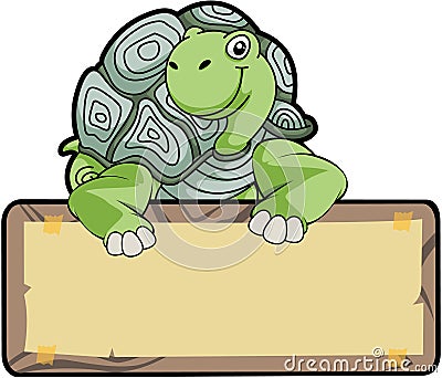 Turtle Holding Sign Board Color Illustration Vector Illustration