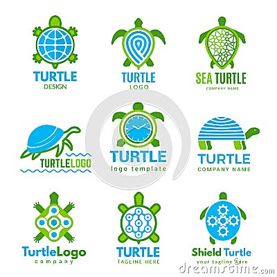 Turtle logo. Ocean wild animal stylized symbols tattoo designs vector turtle business identity Vector Illustration