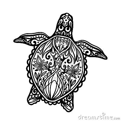 Turtle mandala ocean animal.Wild reptile isolated in white background.Summer underwater marine. Vector Illustration