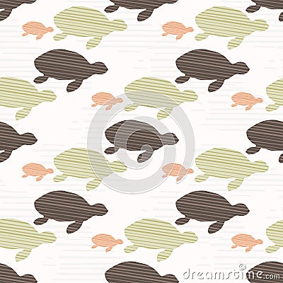 Green Brown and Pink Turtle Silhouette Wave Vector Illustration