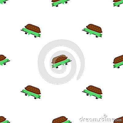 Turtle on skateboard pattern seamless. tortoise vector background Vector Illustration