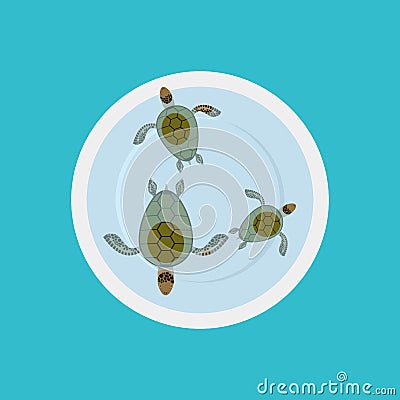 Turtle soup isolated. Delicatessen food on blue background. Sea Vector Illustration