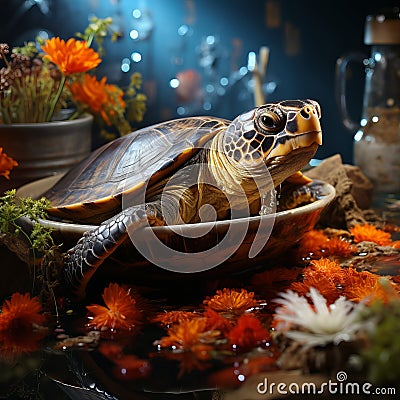 Turtle soup, ready dish illustration, delicacy. Cooked food from living beings Cartoon Illustration