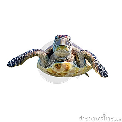 Sea turtle is swimming on transparent white background, isolated, front view Stock Photo