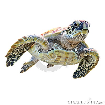 Turtle is swimming on transparent white background, isolated, turtle swimming Stock Photo