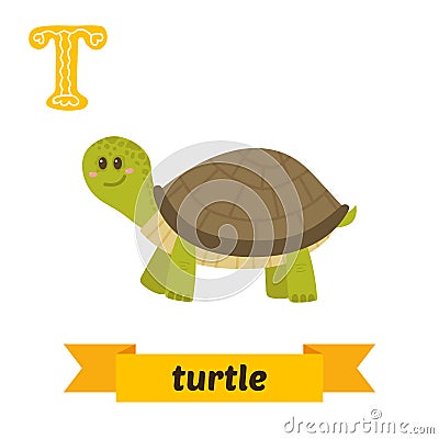 Turtle. T letter. Cute children animal alphabet in vector. Funny Vector Illustration