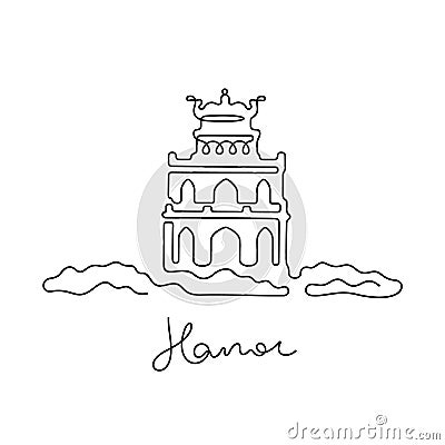 Turtle Tower, Hanoi continuous line vector illustration Vector Illustration