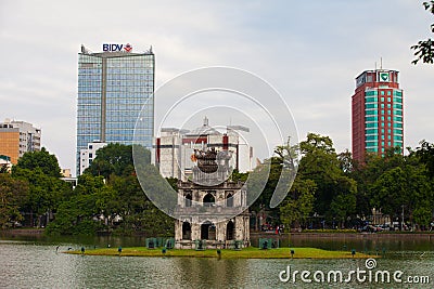 The Turtle Tower Thap Rua on Hoan Kiem Lake Sword Lake Hanoi, Vietnam Editorial Stock Photo