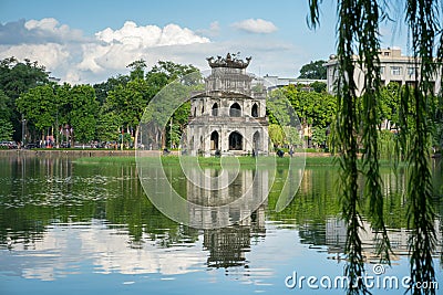 Turtle Tower Thap Rua in Hoan Kiem lake Sword lake, Ho Guom in Hanoi, Vietnam. Editorial Stock Photo