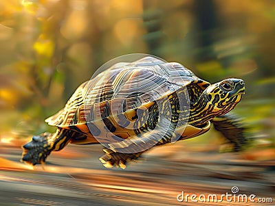 Turtle trailing in a dynamic race scene Stock Photo