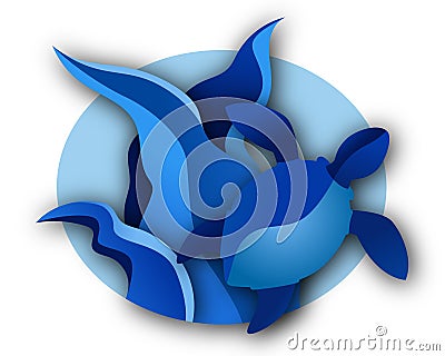 Turtle under water life ocean, blue colour Vector Illustration