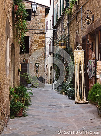 Tuscan Beautiful Alley in Pienza Editorial Stock Photo