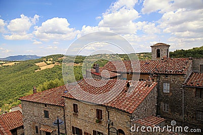 Tuscan hills and roofs of old houses in the Italian village, Tuscany, Italy Stock Photo