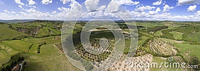 Tuscany aerial panorama farmland hill country landscape Stock Photo