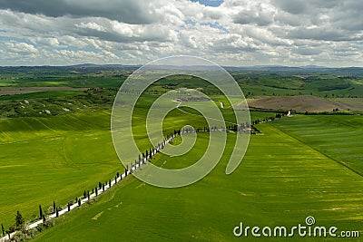 Tuscany aerial view from drone in the spring time Stock Photo