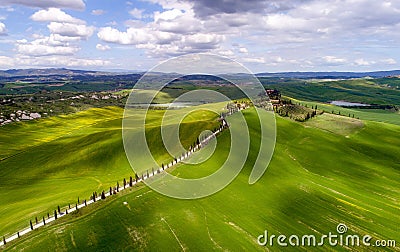 Tuscany aerial view from drone in the spring time Stock Photo