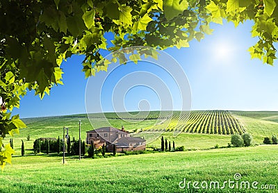 Tuscany landscape with farm house Stock Photo