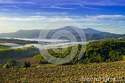 Tuscany - Landscape panorama at sunrise, hills and meadow, Italy Stock Photo