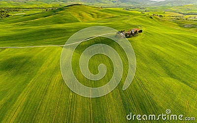 Tuscany panoramic view from drone in the spring time Stock Photo