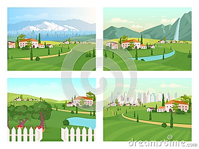 Tuscany scenery flat color vector illustration set Vector Illustration