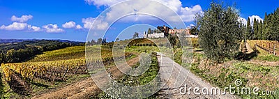 Tuscany scenic landscape, castles and vineyards. Italy Stock Photo