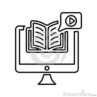 Tutorial, elearning, multimedia, ebook, video outline icon. Line art sketch Stock Photo