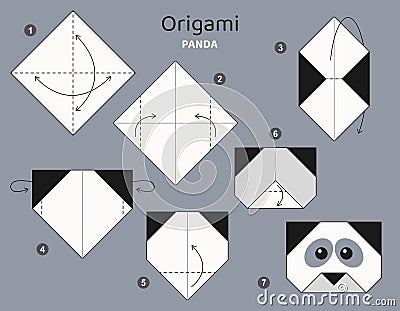 Origami tutorial. Origami scheme for kids Panda. Vector Illustration