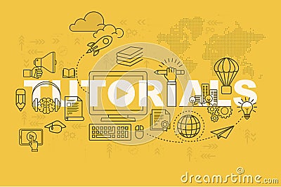 Tutorials web page banner concept with thin line flat design Vector Illustration