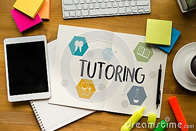 TUTORING and his online education , Learning Education Teacher , Stock Photo