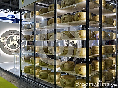 TuttoFood Milan, Italy - 25 October 2021: entrance to the Grana Padano cheese stand Editorial Stock Photo