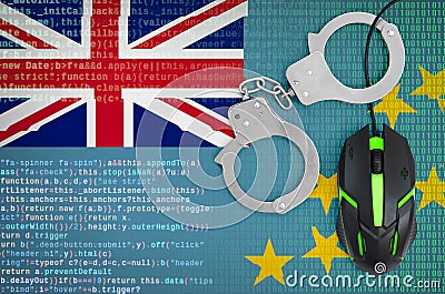 Tuvalu flag and handcuffed computer mouse. Combating computer crime, hackers and piracy Stock Photo
