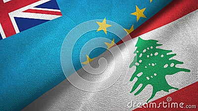 Tuvalu and Lebanon two flags textile cloth, fabric texture Stock Photo