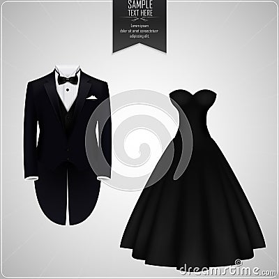 Tuxedo and bridal gown Vector Illustration