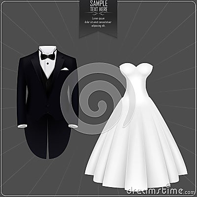 Tuxedo and bridal gown Vector Illustration