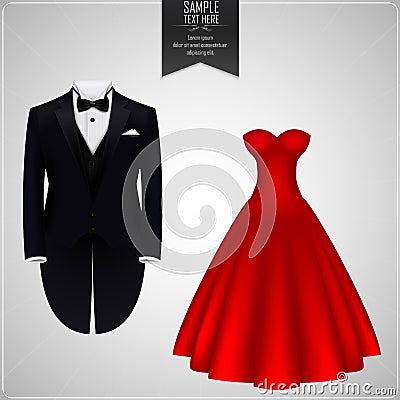 Tuxedo and bridal gown Vector Illustration