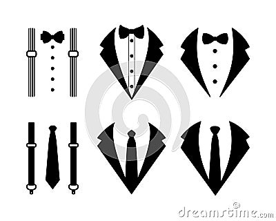 Tuxedo Icon. Wedding suits with bow tie and with necktie. isolate on white background Vector Illustration