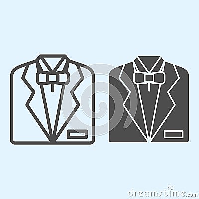 Tuxedo line and solid icon. Black mens jacket and bow tie. Wedding asset vector design concept, outline style pictogram Vector Illustration