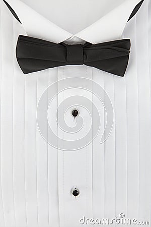 Tuxedo shirt and bowtie close up Stock Photo