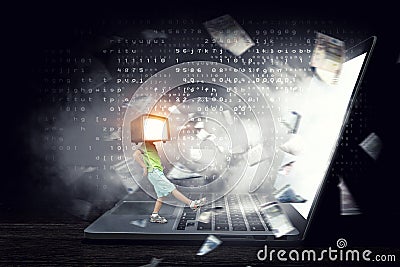 TV addicted children. Mixed media . Mixed media Stock Photo