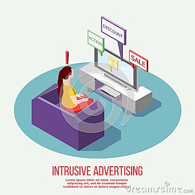 TV Annoying Advertisement Isometric Composition Vector Illustration