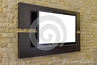 TV on brick wall Stock Photo