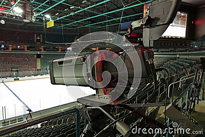 TV broadcast hockey, TV camera, Stock Photo