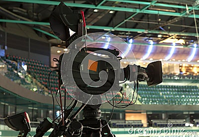 TV broadcast hockey, TV camera, Stock Photo