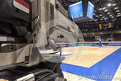 Close-up television camera at sports competitions, TV broadcasting. Stock Photo
