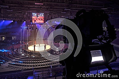 Tv camera in competitions in mixed martial arts. Stock Photo