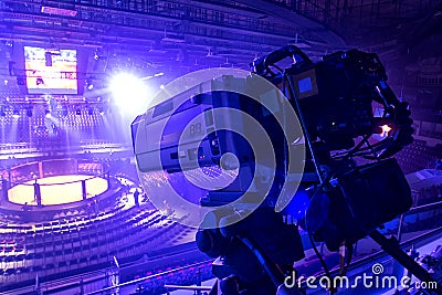 Tv camera in competitions in mixed martial arts. Stock Photo