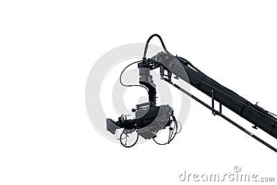 TV camera on a crane, isolated in white. On football match or concert Stock Photo