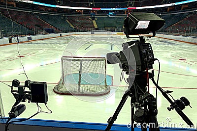 TV camera, TV broadcast hockey Stock Photo
