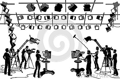 TV Channel Studio Crew Vector Illustration